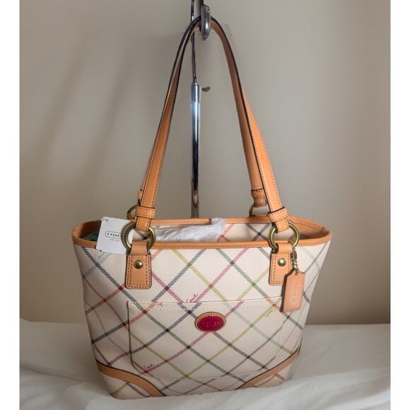 Coach F21863 Peyton Tattersall Tote B4 Multicolor Check Shoulder Bag NWT - Picture 5 of 14